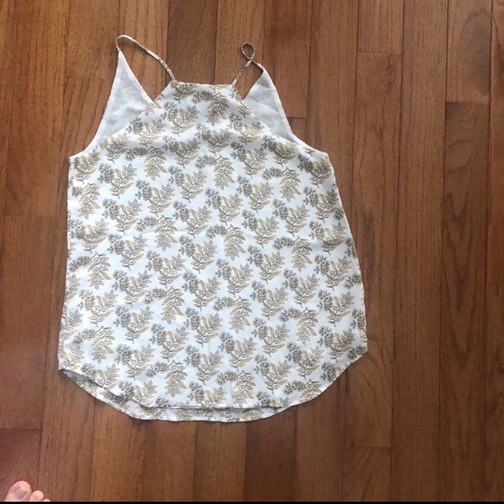 NWOT LOFT Floral white tan blue camisole spaghetti strap flowy v neck top XS - Picture 3 of 7